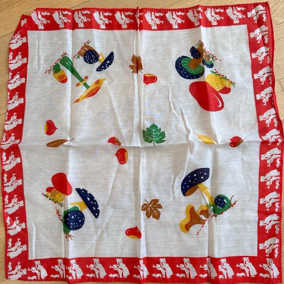 Vintage Accessories - Vintage 70s Mushrooms Leaves Small Square Scarf 20 Inch